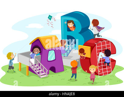 Stickman Illustration of Kids Playing in the Playground Stock Photo