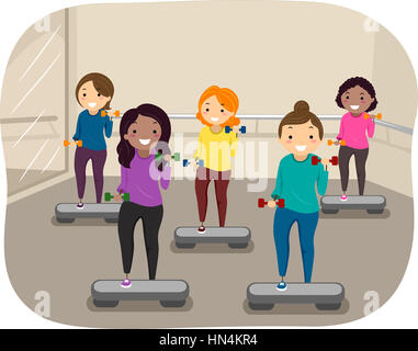 Stickman Illustration of Girls Using Dumbbells to Exercise Stock Photo
