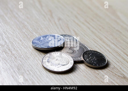 Old coins, comparison,Antiquarian coins of Switzerland, Germany, France Italy Spain Stock Photo