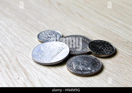 Old coins, comparison,Antiquarian coins of Switzerland, Germany, France Italy Spain Stock Photo