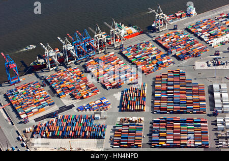 Hamburg, Germany - August 6, 2014: Aerial view of Burchardkai, largest container terminal at the port of Hamburg operated by HHLA Stock Photo