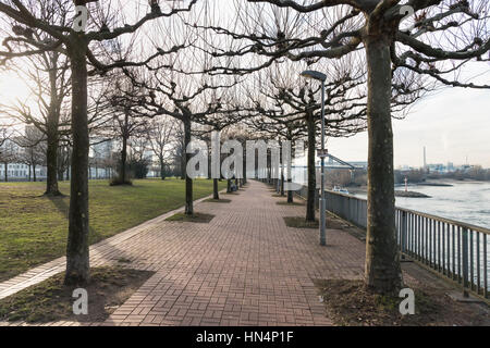 DUESSELDORF, GERMANY - JANUARY 20, 2017: There are many walkways in and around the new Media Harbor that invite visitors for exploring this exciting area Stock Photo