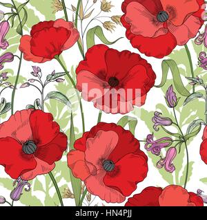 Floral seamless pattern. Flower poppy background. Flourish tiled ornamental texture with flowers. Spring floral garden Stock Vector