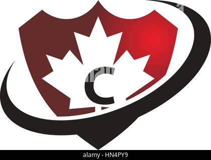 Maple Shield Swoosh Initial C Stock Vector