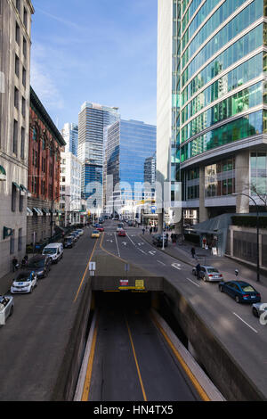 Scene along Cordova Street towards the Howe Street intersection in Vancouver Stock Photo