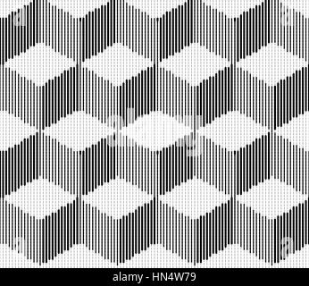 Vector illustration with halftone pattern. Isometric Cubes Engraving Seamless Texture. Black Strokes Background. Vector Illustration. Stock Vector