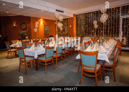 Wedding reception room before the arrival of newlyweds and guests Stock Photo