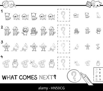 Black and White Cartoon Illustration of Completing the Pattern Educational Game for Children Coloring Page Stock Vector