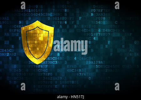 Safety concept: pixelated Shield icon on digital background, empty copyspace for card, text, advertising Stock Photo