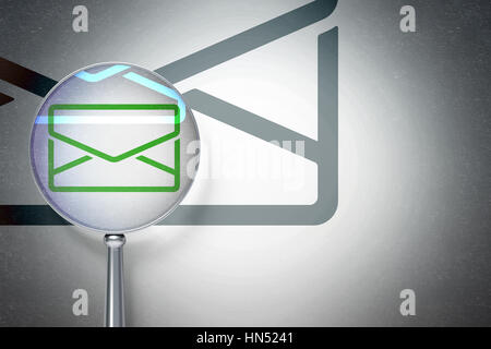 Finance concept: magnifying optical glass with Email icon on digital background, empty copyspace for card, text, advertising, 3D rendering Stock Photo