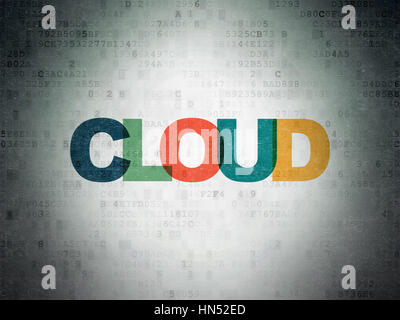 Cloud networking concept: Painted multicolor text Cloud on Digital Data Paper background Stock Photo