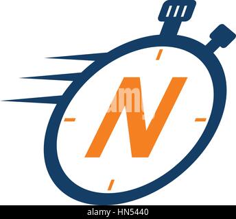 Stopwatch Logo Letter N Stock Vector