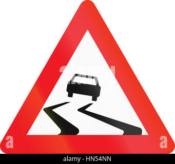 Warning road sign used in Denmark - Slippery road. Stock Photo