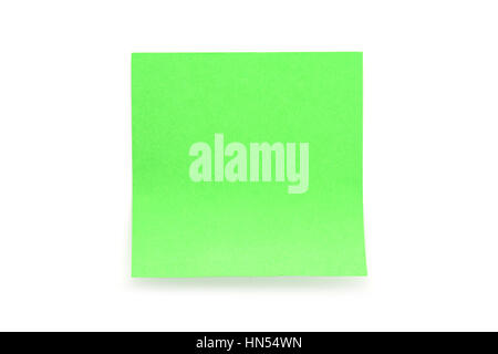 Green paper stick note with shadow on white background Stock Photo