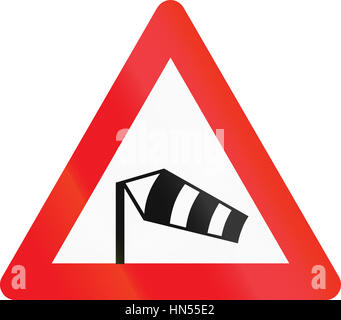 Road sign warning sign of side winds with wind sock and expected Stock ...