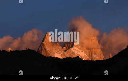 Sunrise on Mount Fitz Roy in Patagonia, Argentina. Stock Photo