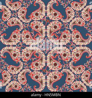 Floral pattern Flourish tiled oriental ethnic background. Abstract geometric ornament with fantastic flowers and leaves. Wonderland ornamental motives Stock Vector