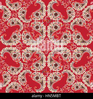 Floral pattern Flourish tiled oriental ethnic background. Abstract geometric ornament with fantastic flowers and leaves. Wonderland ornamental motives Stock Vector