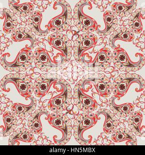 Floral pattern Flourish tiled oriental ethnic background. Abstract geometric ornament with fantastic flowers and leaves. Wonderland ornamental motives Stock Vector
