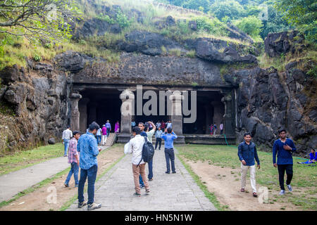 MUMBAI, INDIA - OCTOBER 11, 2015: Unidentified people on Elephanta island. It's popular tourist destination because of the island's cave temples. The  Stock Photo
