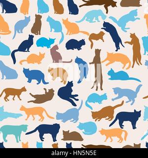 Cats seamless pattern. Cat silhouette pattern over white background. Stock Vector
