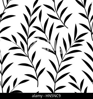 Abstract floral pattern Floral leaves silhouette black and white texture. Stylish abstract vector plant ornamental background Stock Vector