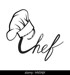 Cook hat. Drawn hat chef cook. Hat chef-cooker. Vector black hat chef cook on a white background Stock Vector