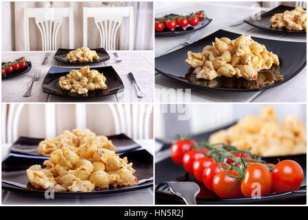Collage of pasta , cherry tomatoes Stock Photo