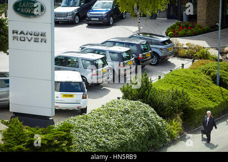 luxury suv car brand  manufacturers Land Rover four wheel drive showroom for Williams in Manchester, England, Uk. Stock Photo