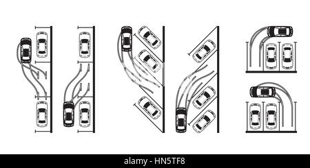 Different types of parking a car - vector illustration Stock Vector