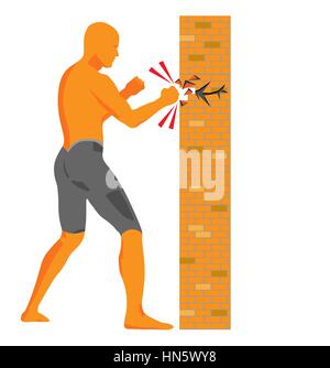 vector man standing and breaking a hole in brick wall Stock Vector