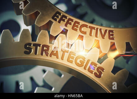 Effective Strategies Concept. Golden Gears. 3D Illustration. Stock Photo