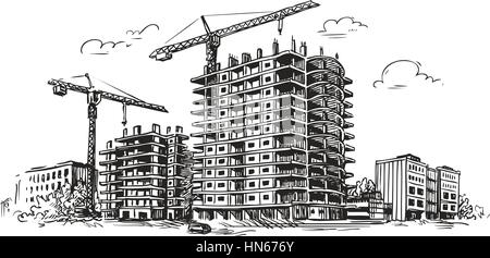 Urban construction, building sketch. City, house, town vector illustration Stock Vector