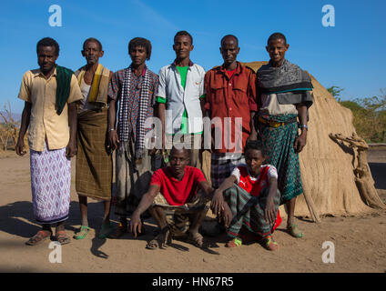 Afar tribe family in front of their house, Afar region, Afambo Stock