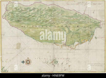 1640 Map of Formosa-Taiwan by Dutch 荷蘭人所繪福爾摩沙-臺灣 Stock Photo