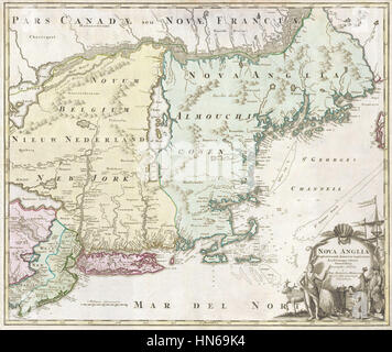 1716 Homann Map of New England 'Nova Anglia' - Geographicus - NovaAnglia-homann-1716 Stock Photo