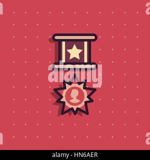Icon of public commemorative medal. Award for day of defenders of fatherland for his merits to the homeland. Modern colorful flat style. Army force re Stock Vector