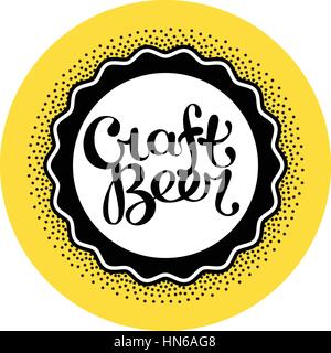 Hand drawn handmade monochrome lettering beer badge. Text Best Craft on emblem. Beer glass. Logo template and design element for bar, pub, menu, store Stock Vector