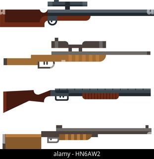 Set of hunters shotguns isolated on white background. Vector illustration art. Stock Vector