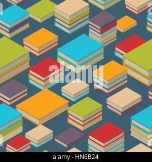 Seamless pattern of new 3d colorful books and tutorials. Isometric flat class books and textbooks wallpaper. Education symbol background. Illustration Stock Vector