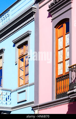 windows and balconies Vegueta old town, Las Palmas de Gran Canaria, Gran Canaria, Canary Islands Stock Photo