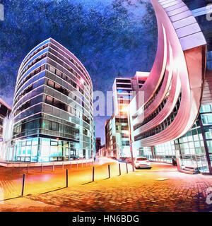 night city Dusseldorf. Germany. The works in the style of waterc Stock Photo