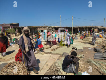 Afar people selling and buying in the straw market, Afar region, Assaita, Ethiopia Stock Photo