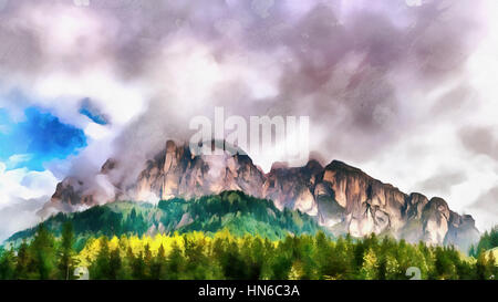 The works in the style of watercolor painting. Mountain in the c Stock Photo