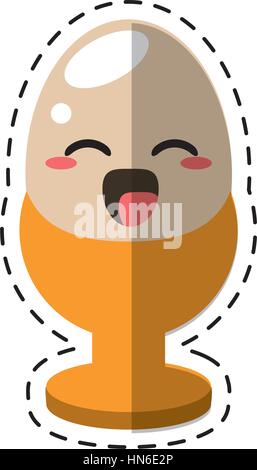kawaii boiled egg breakfast icon cut line Stock Vector