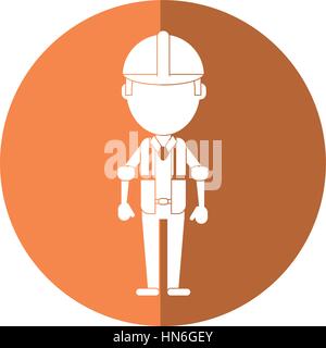 construction man wearing vest helmet protection shadow Stock Vector