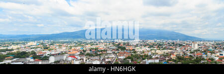 Cityscape panorama aerial bird view eye shot on high tower. Chiang Mai Province, North of Thailand Stock Photo