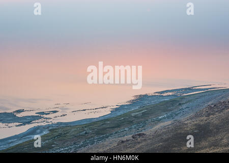 View of the Great Salt Lake in Utah from the top of Antelope Island during sunset Stock Photo