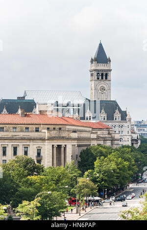 Washington DC, USA - October 2, 2016: Aerial view of Old Post Office that President Trump has bought and renovated Stock Photo