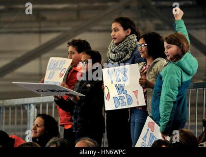 Children in the crowd hold signs in support of former U.S. President Barack Obama during his farewell address at the Joint Base Andrews January 20, 2017 in Maryland.     (photo by Stephanie Morris /US Air Force via Planetpix) Stock Photo